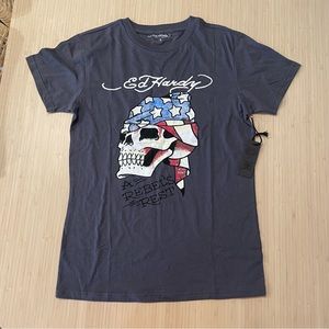 Ed hardy oversized grey skull shirt small new
